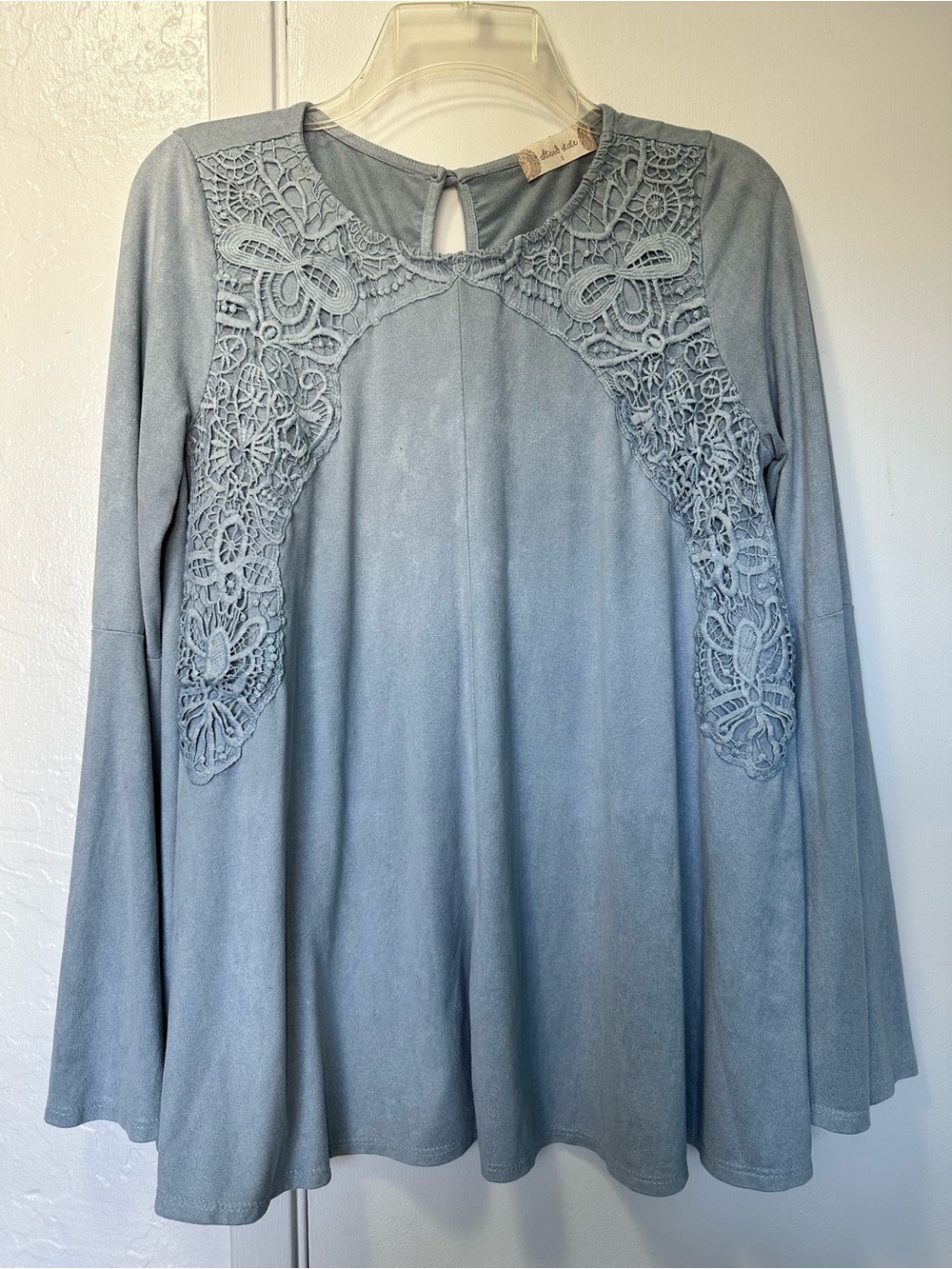 Altar'd State Dusty Blue Crochet Yoke Top